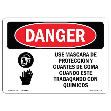 OSHA Danger, Wear Face Shield And Rubber Gloves Chemicals, 18in X 12in Decal